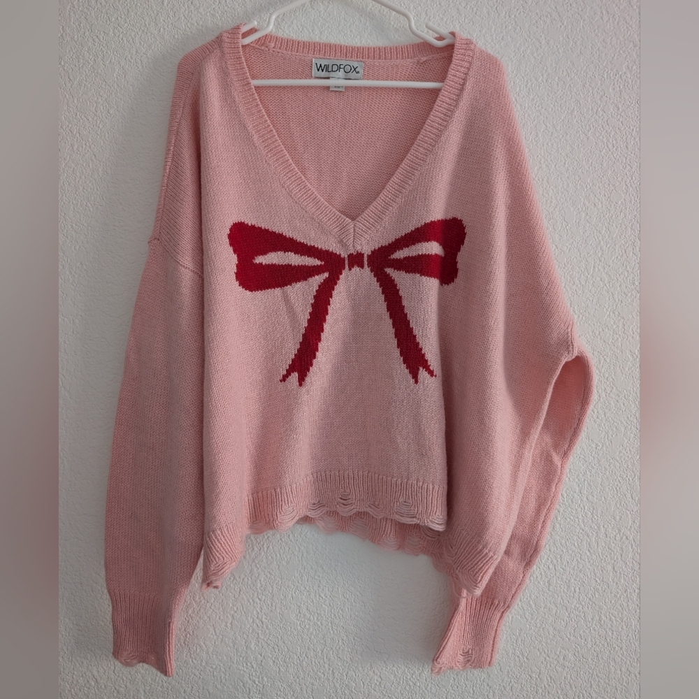 Wildfox Clement Intarsia Bow Sweater XL - Picture 2 of 6
